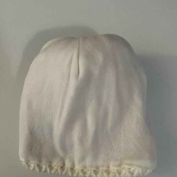 Pink and White Beanie with Puff Ball at the Top - Picture 3 of 4